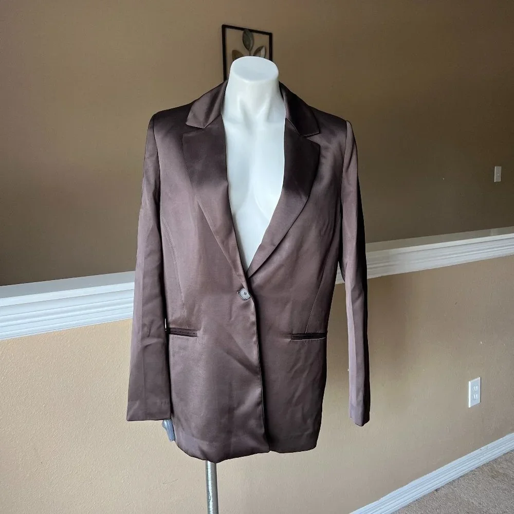 NEW ZARA SATIN EFFECT BLAZER DARK BROWN | 1255/704